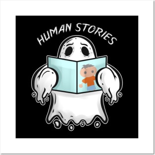 Ghost Reading Book About Human Stories Halloween Posters and Art